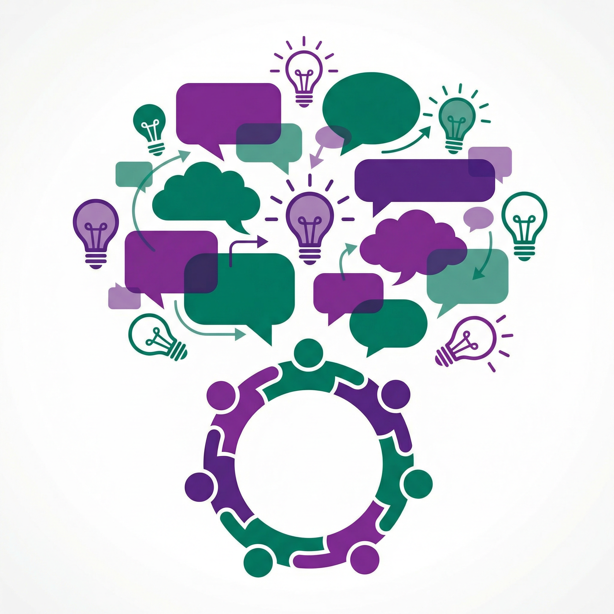 Idea Rooms illustration with idea bubbles and lightbulbs